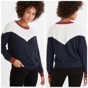 Madewell Women's Colorblock Yoke Pullover Sweater Navy Ivory Merino Alpaca Sz M
